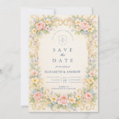 Save The Date Mariage Pastel Jardin Baroque Rose (Devant)