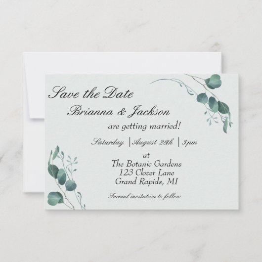 Save The Date Mariage Pastel Sage Green Eucalyptus (Devant)