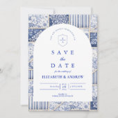 Save The Date Mariage Patchwork Toile de Delft Bleu (Devant)