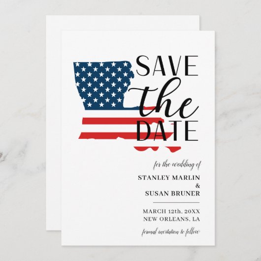 Save The Date Mariage patriotique en Louisiane, destination Etat (Devant / Derrière)