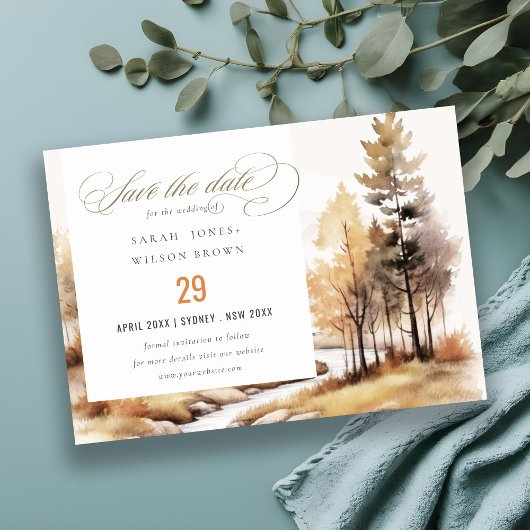 Save The Date Mariage Paysage d'Automne à l'Aquarelle Atténué