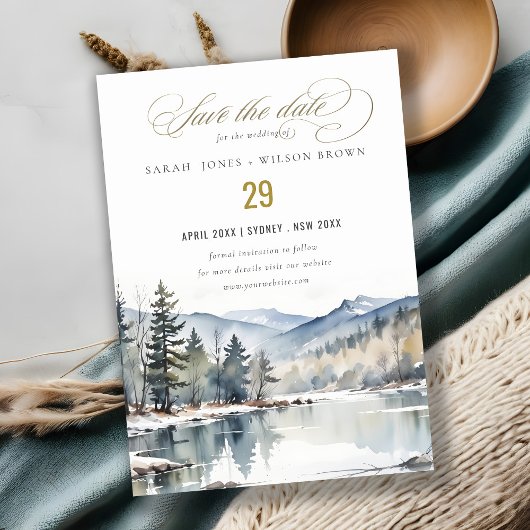 Save The Date Mariage paysager du lac de la neige d'hiver