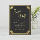Save The Date Mariage Peacock Noir Art déco moderne (Debout devant)