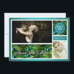 Save The Date Mariage Peacock turquoise Enregistrer la date Cart<br><div class="desc">Mariage Peacock turquoise Enregistrer la date Cartes photos — -correspondent à la suite d'invitations trouvée ci-dessous sur cette page. Ceux-ci sauvegardent les cartes de date sont deux côtés, avec des plumes de paon dans différents, vibrants, nuances vertes avec des accents d'aqua (turquoise). Il ya deux emplacements photo que vous pouvez...</div>