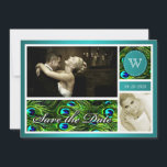 Save The Date Mariage Peacock turquoise Enregistrer la date Cart<br><div class="desc">Mariage Peacock turquoise Enregistrer la date Cartes photos — -correspondent à la suite d'invitations trouvée ci-dessous sur cette page. Ceux-ci sauvegardent les cartes de date sont deux côtés, avec des plumes de paon dans différents, vibrants, nuances vertes avec des accents d'aqua (turquoise). Il ya deux emplacements photo que vous pouvez...</div>