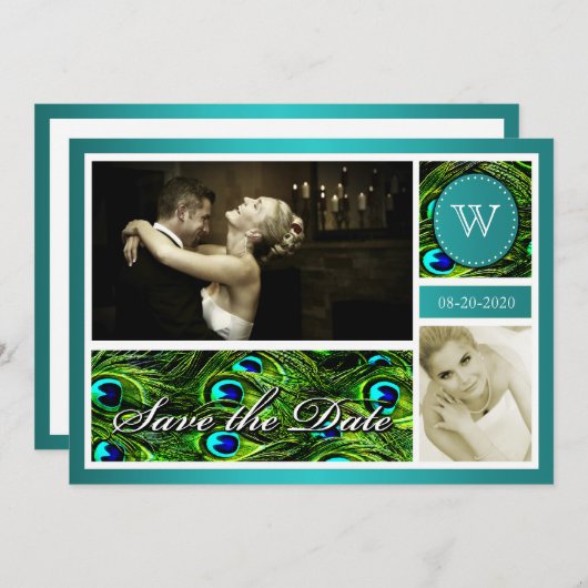 Save The Date Mariage Peacock turquoise Enregistrer la date Cart (Devant / Derrière)