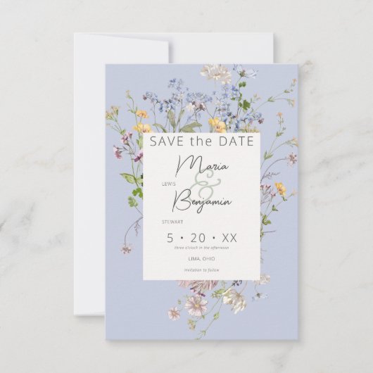 Save The Date Mariage périphérique Boho Fleurs sauvages Delicate (Devant)
