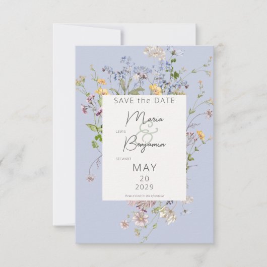 Save The Date Mariage périphérique Boho Fleurs sauvages Delicate (Devant)