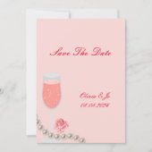 Save The Date mariage perles roses et prosecco  (Devant)