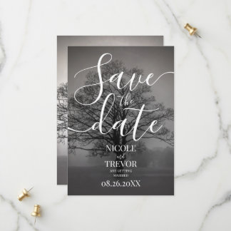 Save The Date Mariage personnalisé avec silhouette d'arbre noir