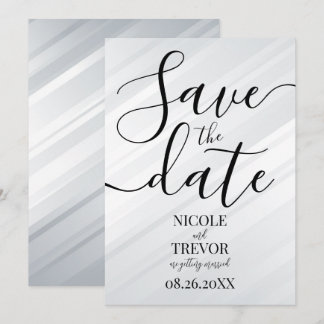 Save The Date Mariage personnalisé lignes diagonales argentées b