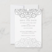 Save The Date Mariage personnalisé motif mandala gris argent (Devant)