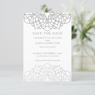 Save The Date Mariage personnalisé motif mandala gris argent