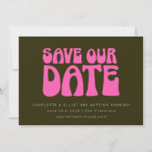 Save The Date Mariage personnalisé rose et vert néon rétro funky (Devant)