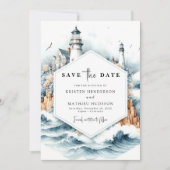 Save The Date Mariage phare de style nautique personnalisé (Devant)