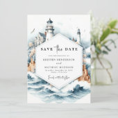 Save The Date Mariage phare de style nautique personnalisé (Debout devant)