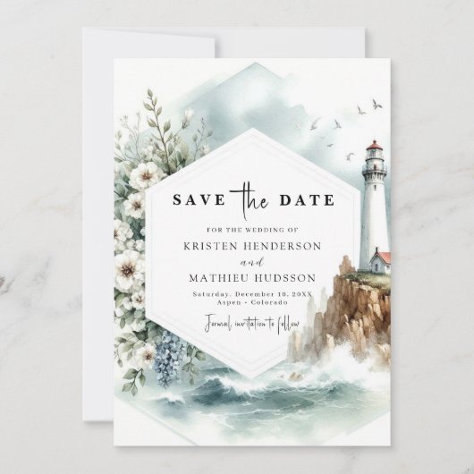 Save The Date Mariage phare Digital Chic Waves (Devant)