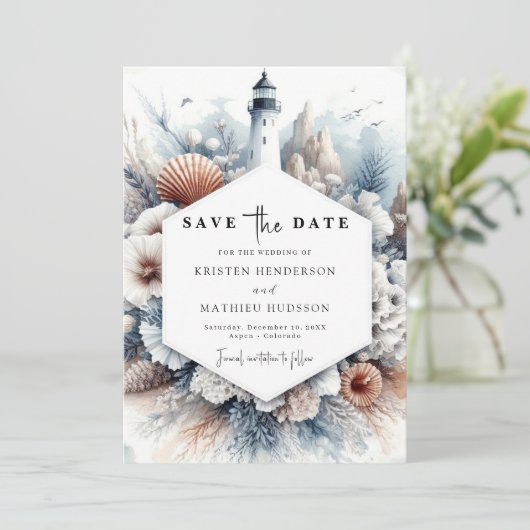 Save The Date Mariage phare simple rustique Elegance (Debout devant)