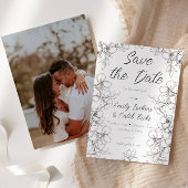 Save The Date Mariage photo à cadre floral noir et blanc