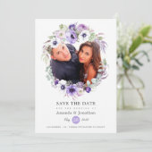 Save The Date Mariage photo à l'aquarelle pastel violet poussiér (Debout devant)