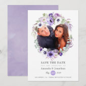 Save The Date Mariage photo à l'aquarelle pastel violet poussiér (Devant / Derrière)