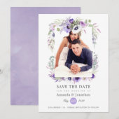 Save The Date Mariage photo à l'aquarelle pastel violet poussiér (Devant / Derrière)