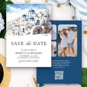Save The Date Mariage photo à l'aquarelle Santorin Grèce