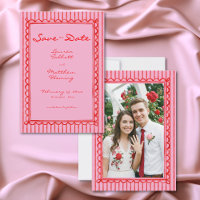Mariage photo à rayures aquarelle rose rouge capri