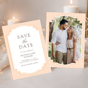 Save The Date Mariage Photo à Rayures Orange Classique