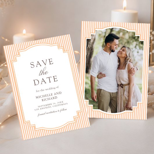 Save The Date Mariage Photo à Rayures Orange Classique