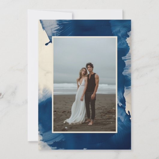 Save The Date Mariage photo Abstrait Unique Navy Blue Ink (Dos)