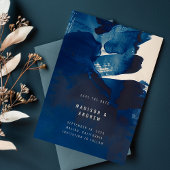 Save The Date Mariage photo Abstrait Unique Navy Blue Ink