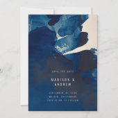 Save The Date Mariage photo Abstrait Unique Navy Blue Ink (Devant)