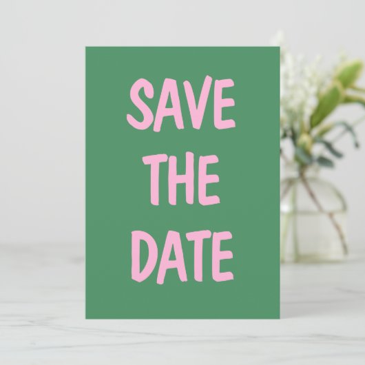 Save The Date Mariage Photo Amusante Écriture Manuscrite Rose Ve (Debout devant)