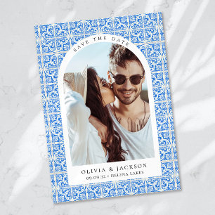 Save The Date Mariage photo Arche Carrelage Bleu Méditerranéen