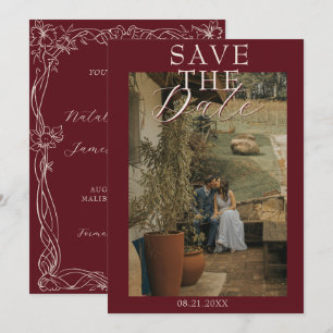 Save The Date Mariage Photo Argenté Burgundy Romantique Vieille