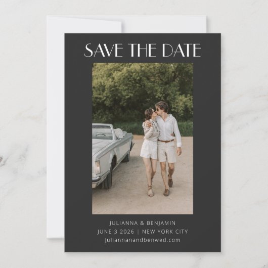 Save The Date Mariage photo Art déco contemporain Retro Noir (Devant)