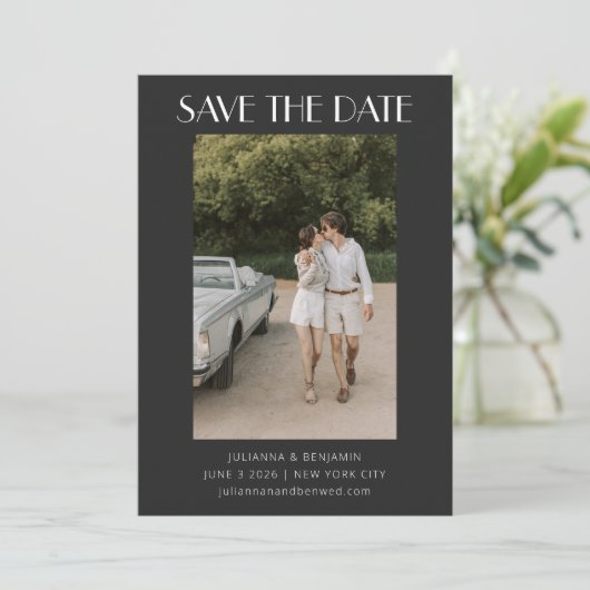Save The Date Mariage photo Art déco contemporain Retro Noir (Debout devant)