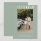Save The Date Mariage photo Art déco couleur Sage Green (Devant / Derrière)
