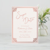 Save The Date Mariage photo Art déco moderne rose pâle rose rose (Debout devant)