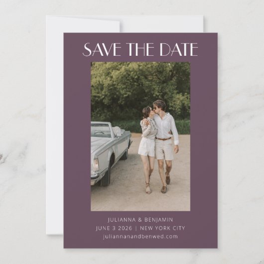 Save The Date Mariage photo Art déco noir Dusty violet (Devant)
