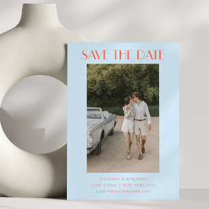 Save The Date Mariage Photo Art Déco Orange Bleu Clair Moderne