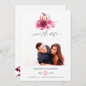 Save The Date Mariage photo automne Bourgogne et rose (Devant / Derrière)