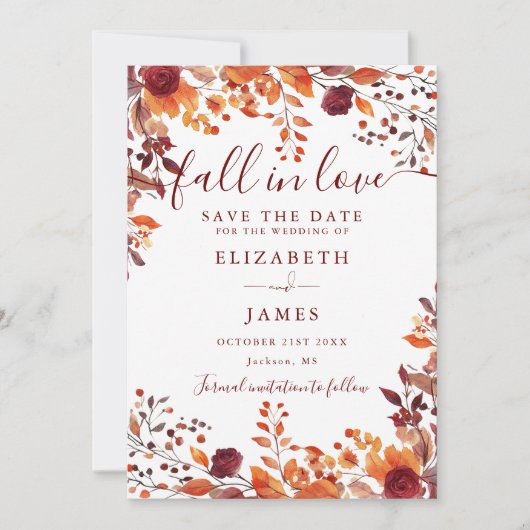 Save The Date Mariage Photo Automne Rustique Bourgogne (Devant)