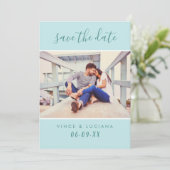 Save The Date Mariage photo avec écriture Modern Mint (Debout devant)