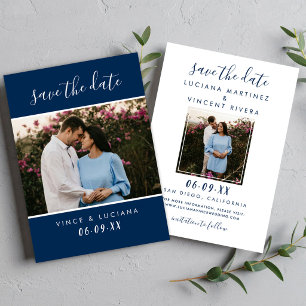 Save The Date Mariage photo avec écriture moderne Navy