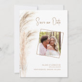 Save The Date Mariage Photo avec Feuillage de Pampas Simple (Devant)