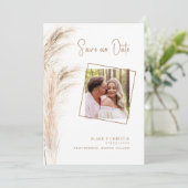 Save The Date Mariage Photo avec Feuillage de Pampas Simple (Debout devant)