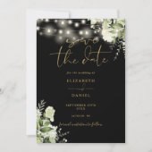 Save The Date Mariage photo Black and Gold Floral (Devant)