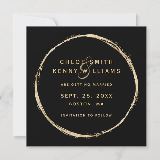 Save The Date Mariage photo Black Faux Gold Circle (Devant)